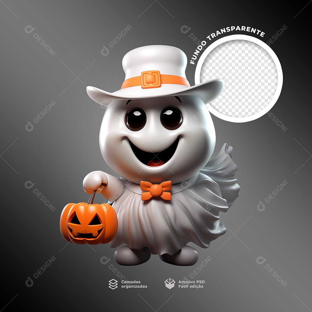 Fantasminha de Halloween Elemento 3D para Composição PSD