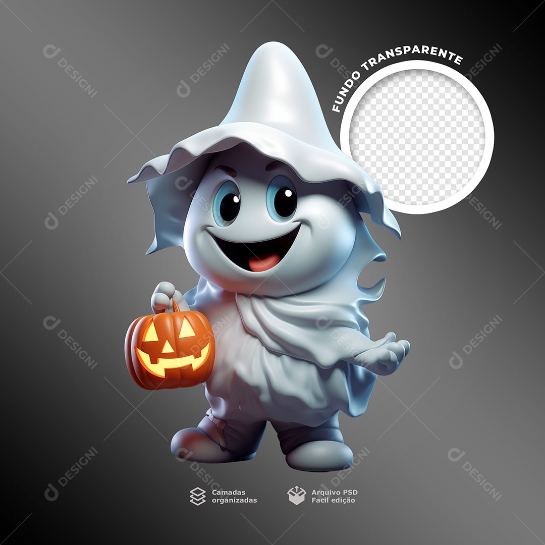 Fantasma Segurando Luminária Elemento 3D para Composição PSD