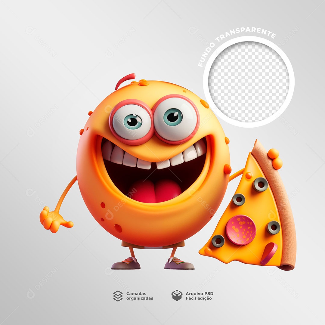 Emoji com um Pedaço de Pizza Elemento 3D para Composição PSD