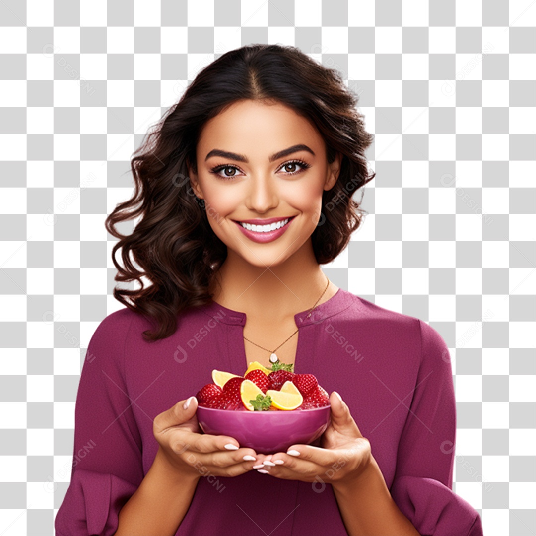 Mulher com Pote de Açaí nas Mãos PNG Transparente