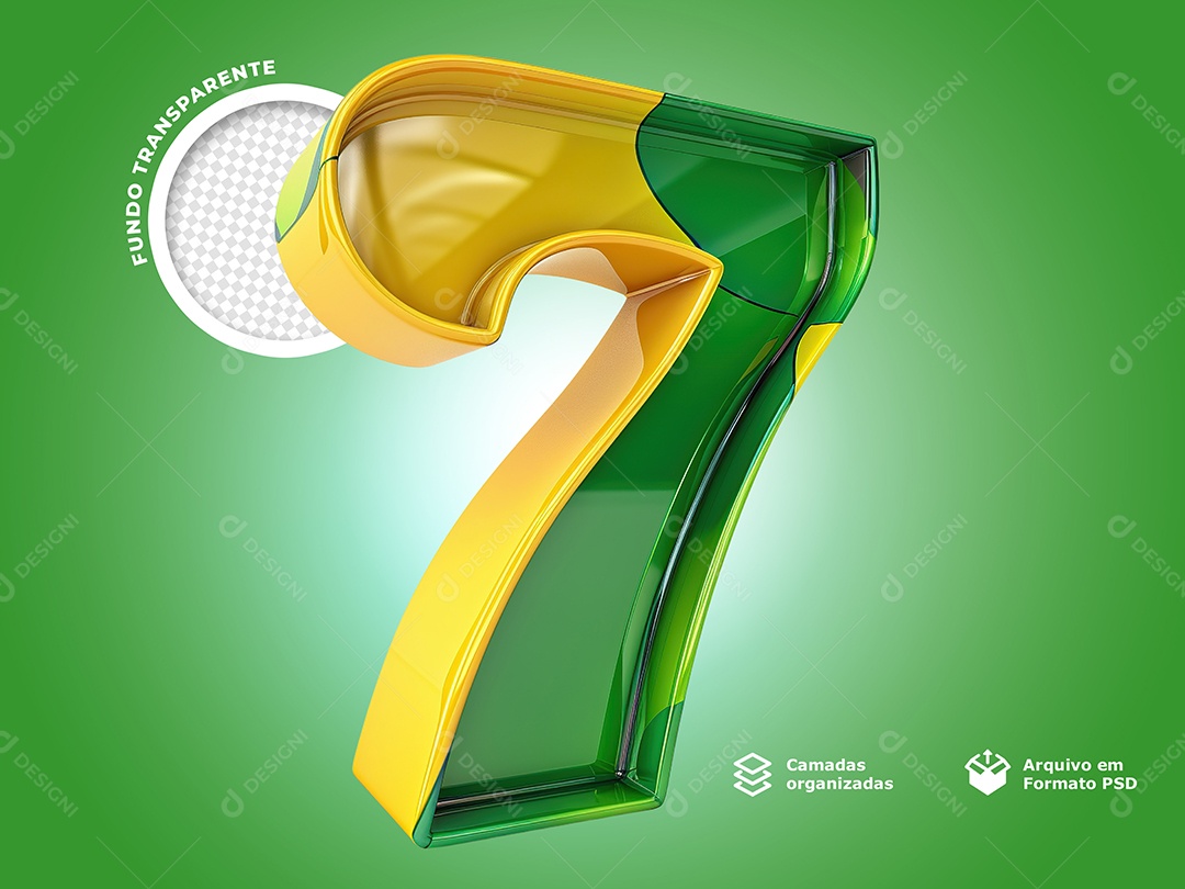 Elemento 3D Número 7 de Setembro para Composição PSD