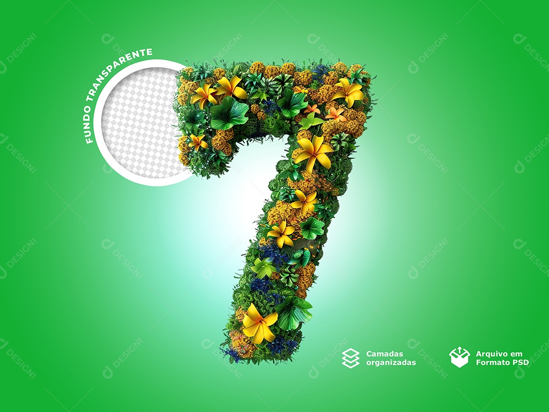 Elemento 3D Número 7 de Setembro para Composição PSD