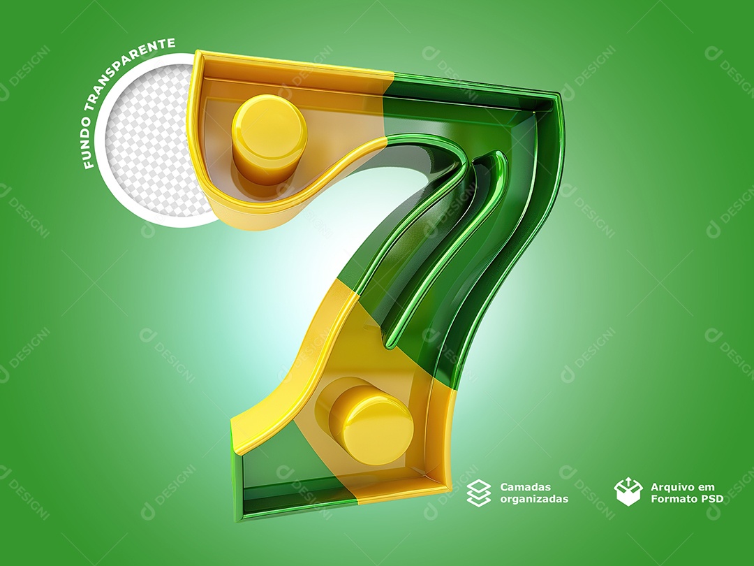 Elemento 3D Número 7 de Setembro para Composição PSD