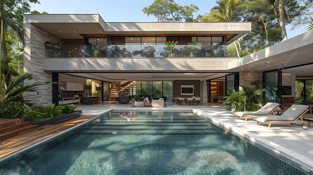 Linda casa moderna com piscina de borda infinita