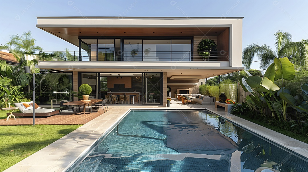 Casa de dois andares com jardim e piscinas moderna e linda