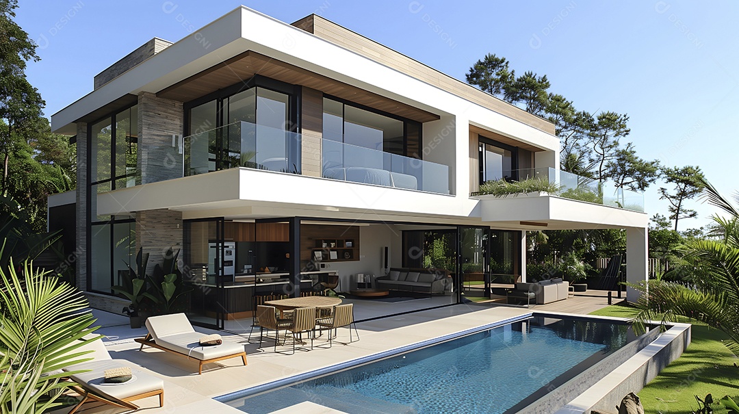 Casa perfeita de dois andares com vidros e uma area de laser linda