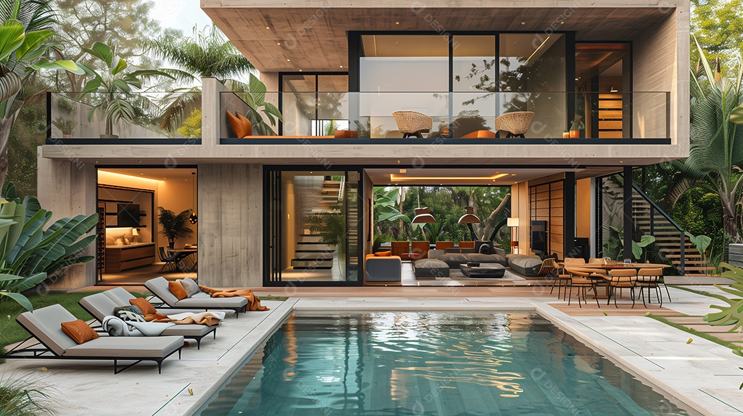 Arquitetura moderna de uma linda casa de dois andares com area de laser