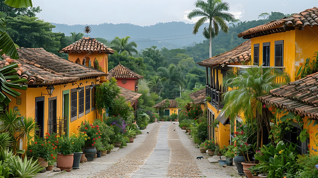 Ruas e casas de uma cidade histórica