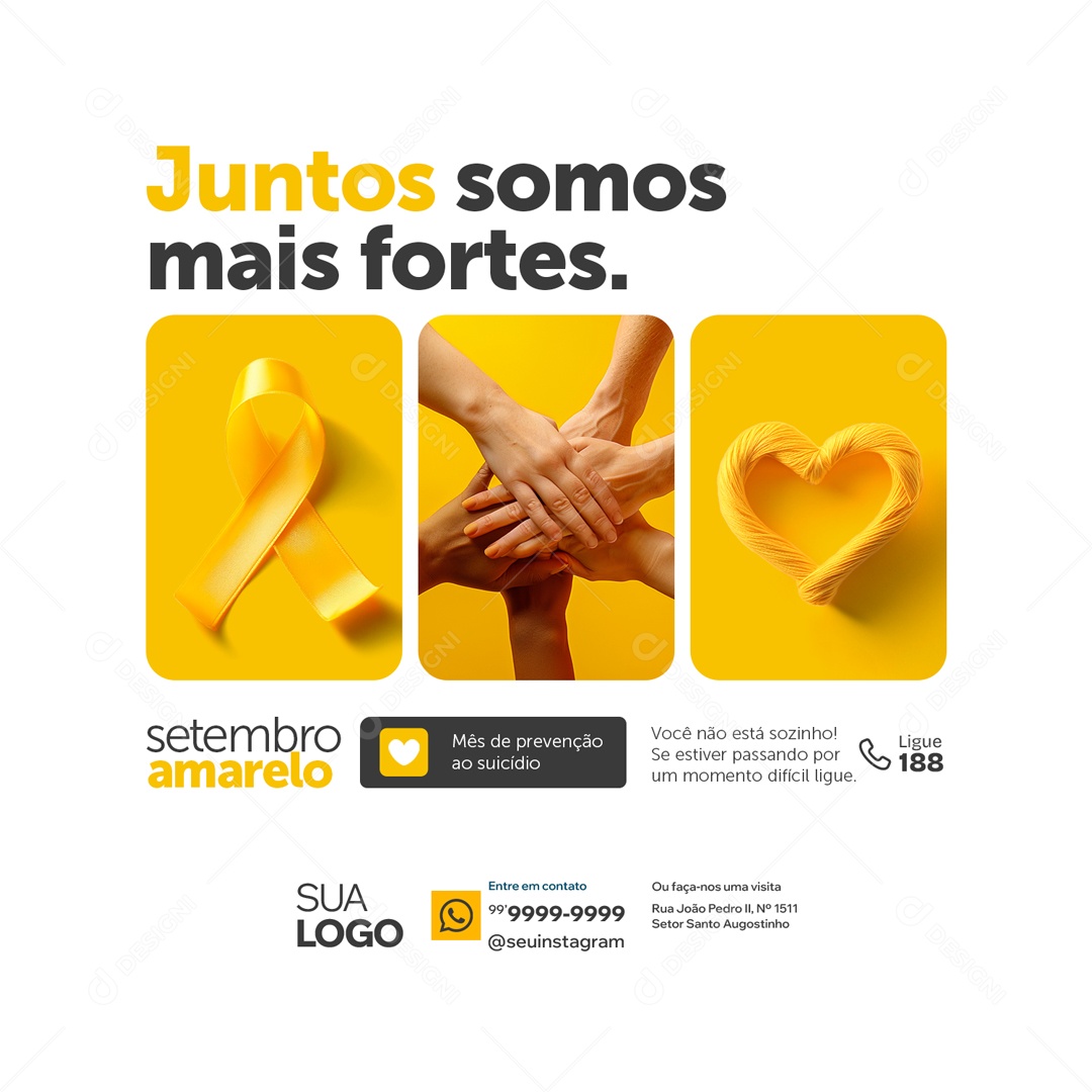 Setembro Amarelo Juntos Somos mais Fortes Social Media PSD Editavel