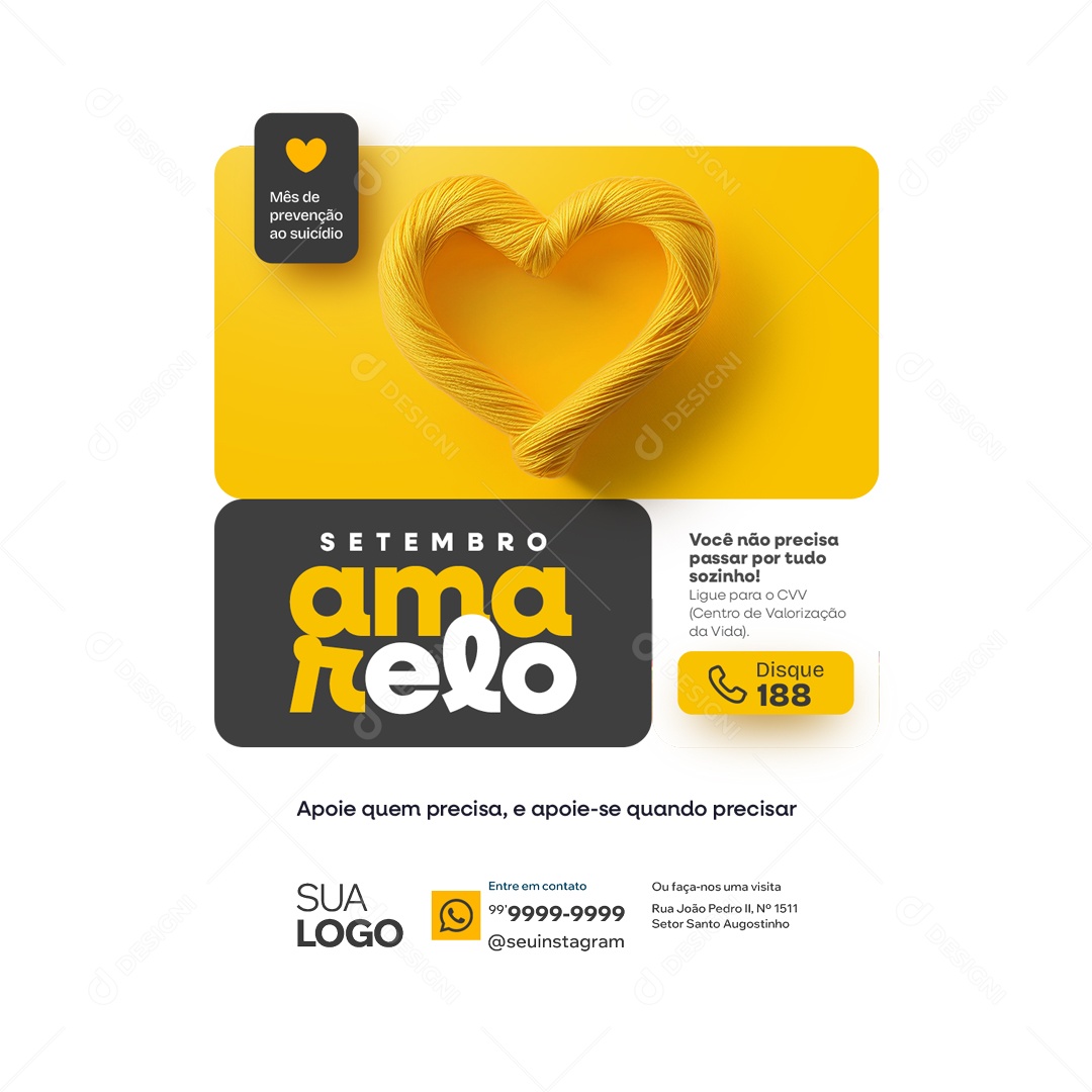 Setembro Amarelo Você não Precisa por tudo Sozinho Social Media PSD Editavel