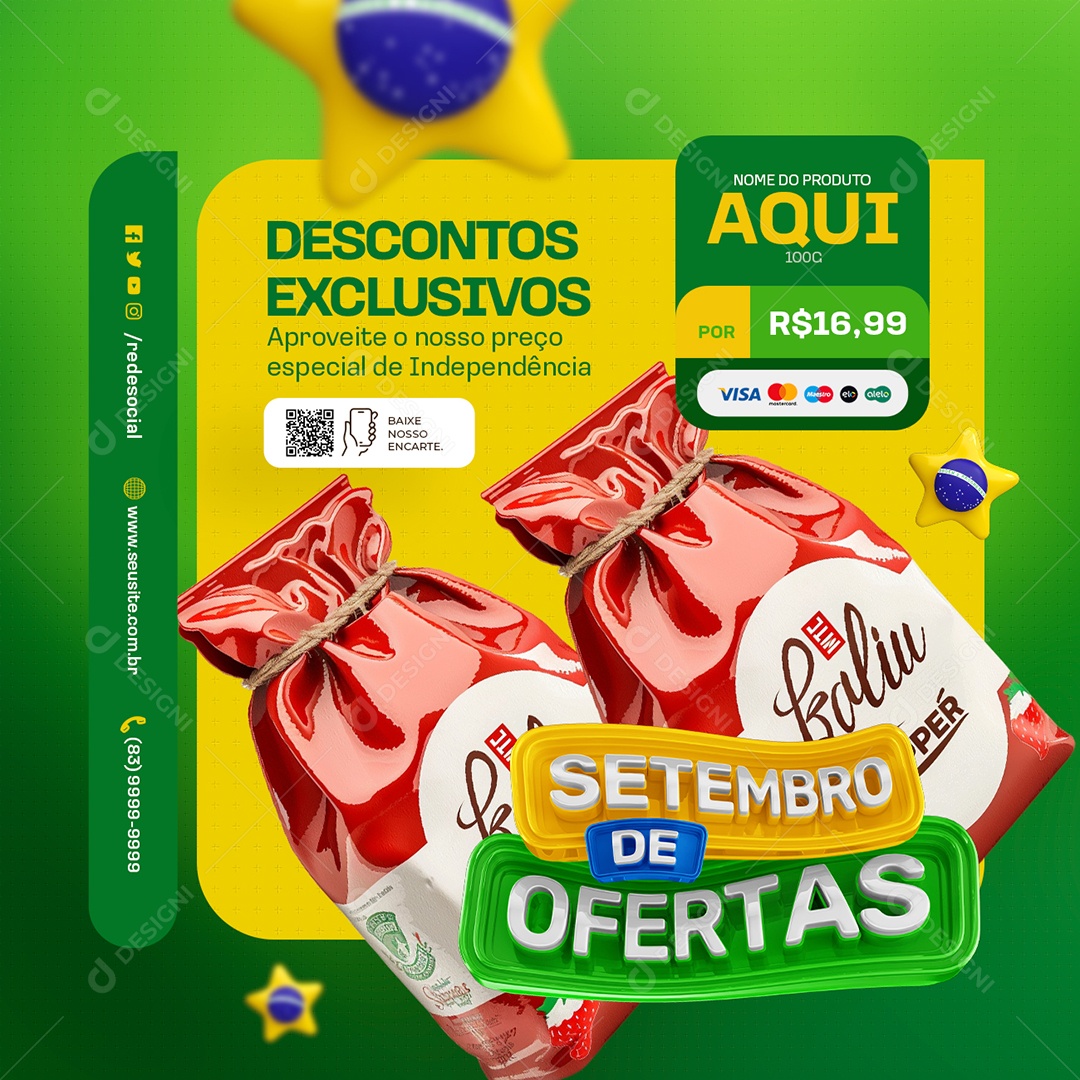 Setembro de Ofertas Supermercado Descontos Exclusivos Social Media PSD Editável