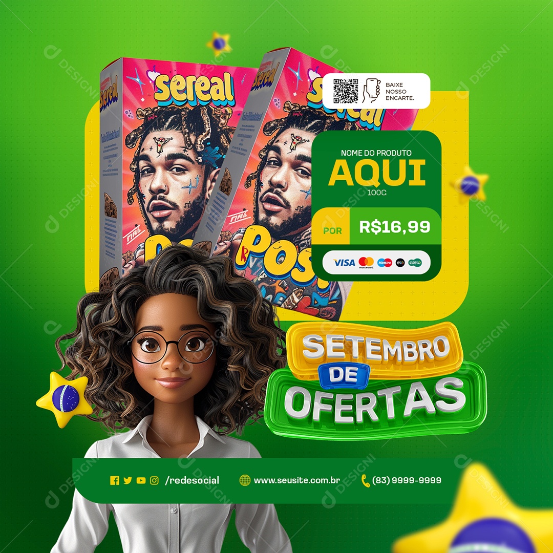 Setembro de Ofertas Supermercado Sereal Social Media PSD Editável