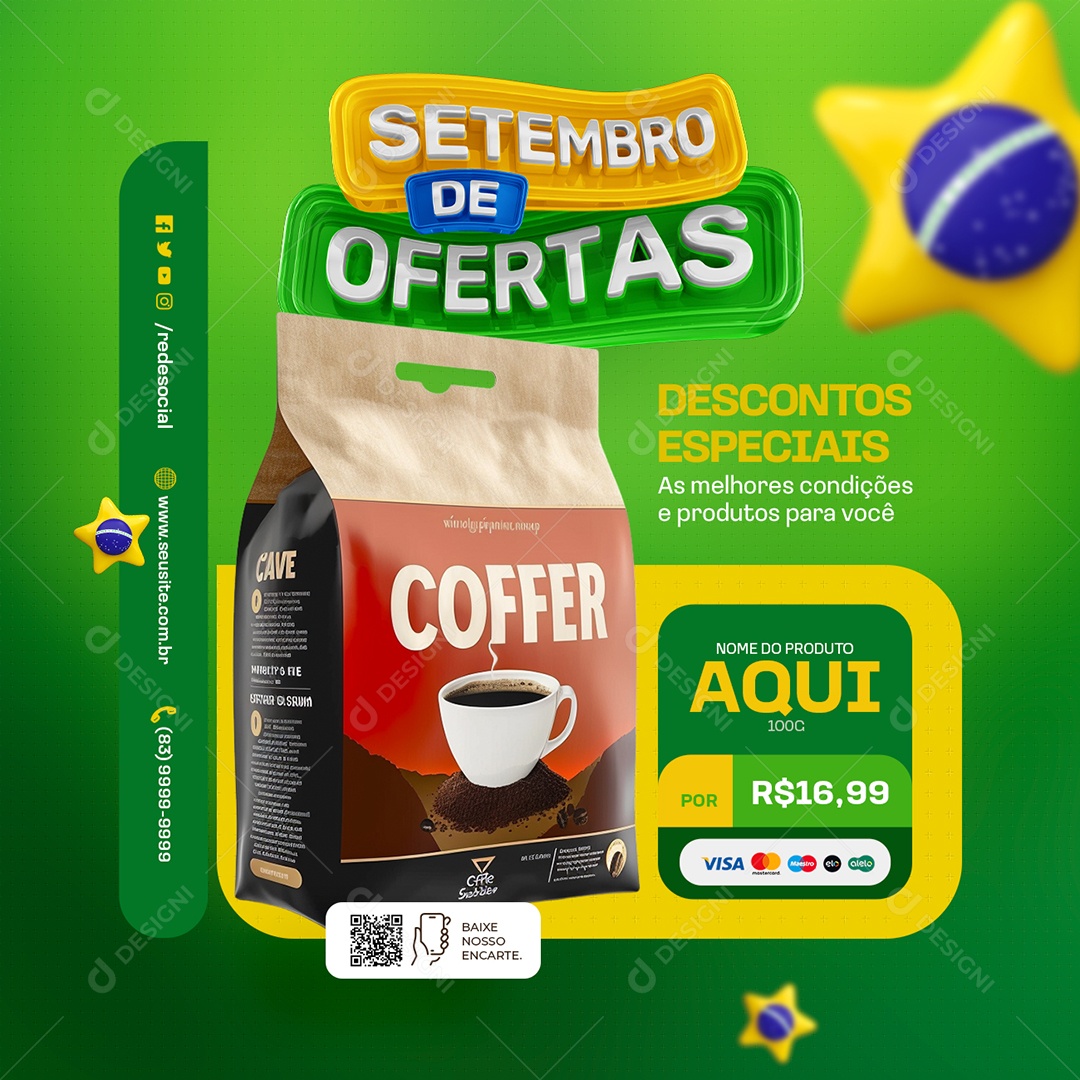 Setembro de Ofertas Supermercado Café Descontos Especiais Social Media PSD Editável