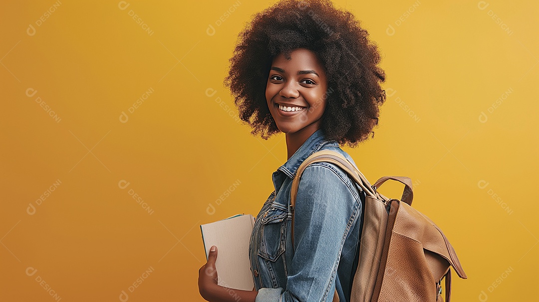 Linda jovem estudante com livros nas mãos