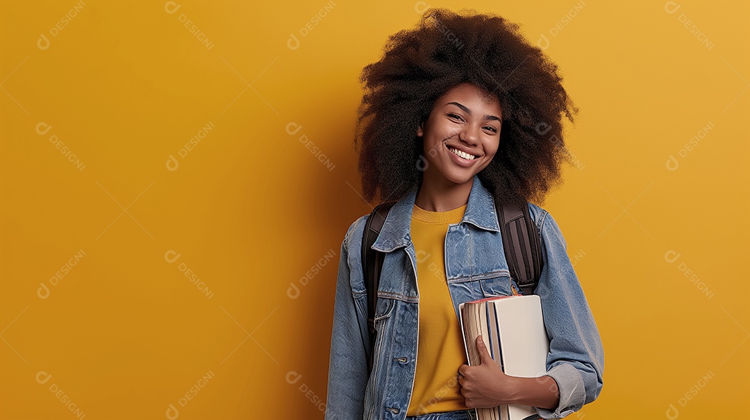 Linda jovem segurando livros