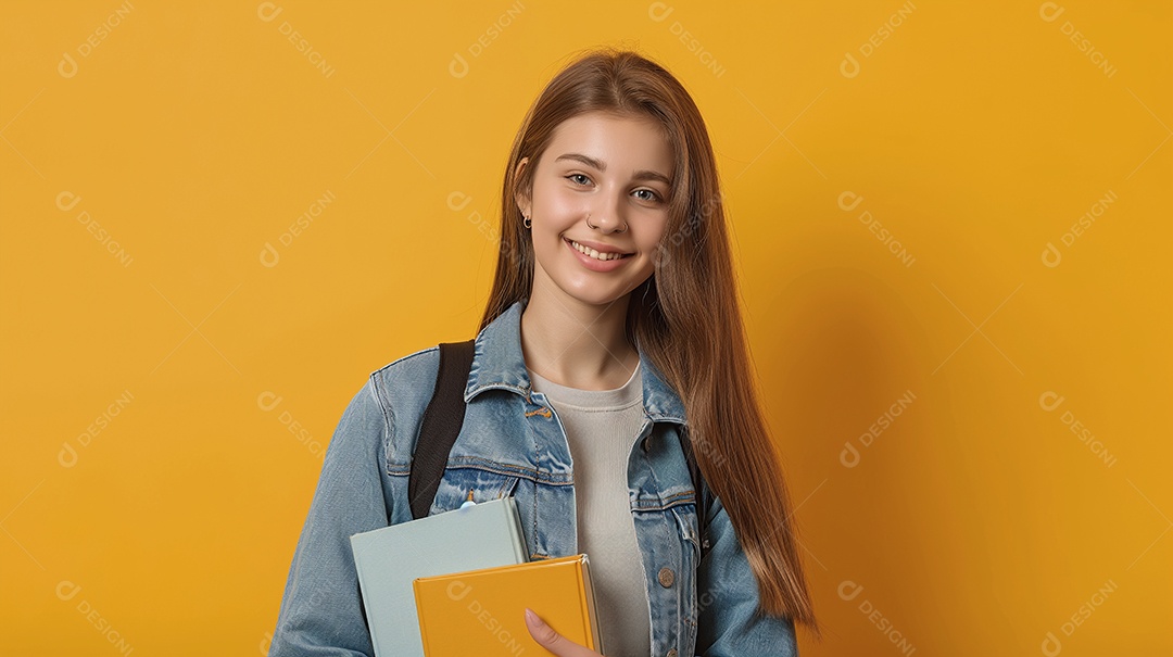 Estudante feliz com mochila nas costas