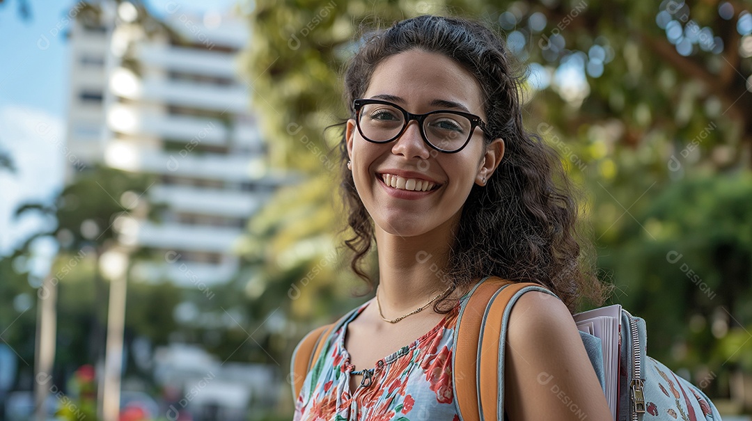 Uma jovem estudante linda sorrindo