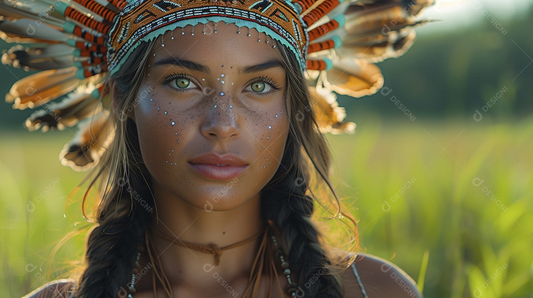 Jovem índia linda usando acessórios da tribo