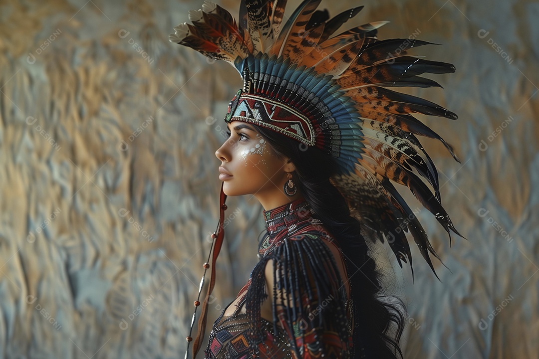 Uma linda mulher indígena com acessórios da tribo