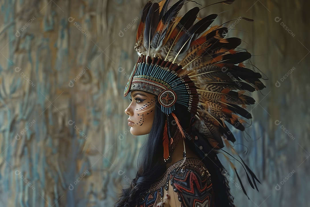 Uma linda índia com cocar de penas