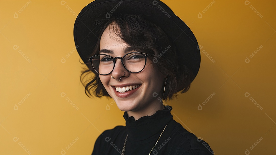 Linda jovem mulher feliz e estilosa