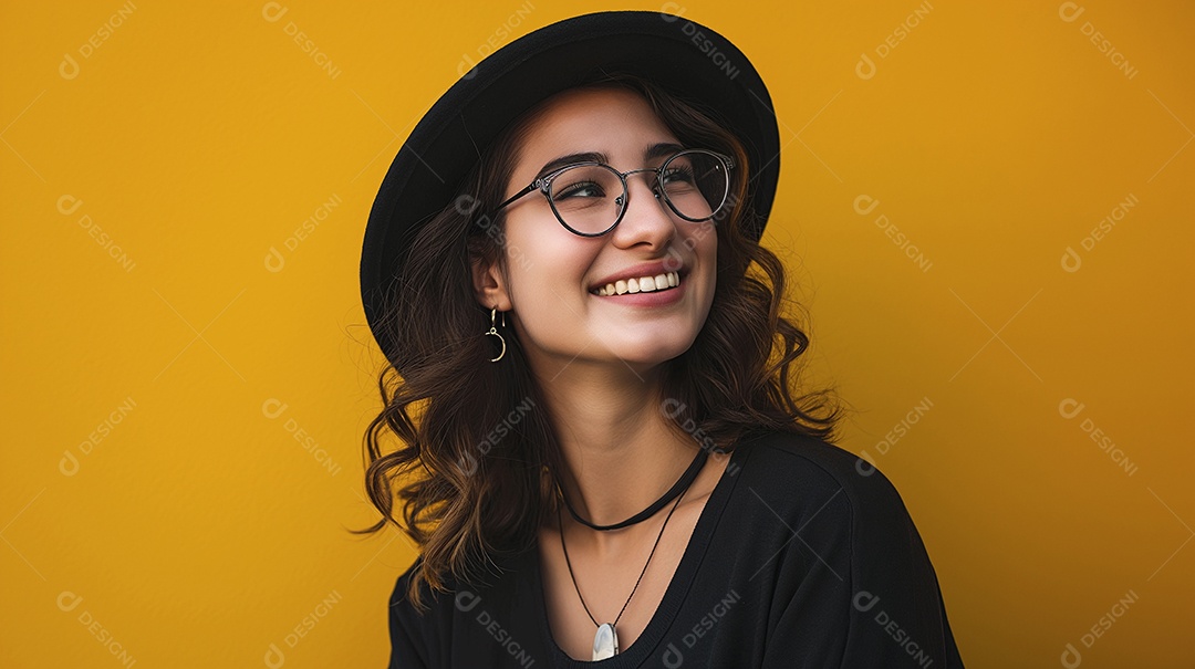 Linda mulher usando óculos e um belo chapéu