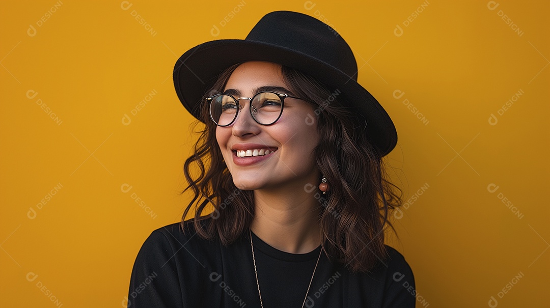 Linda mulher usando óculos e chapéu