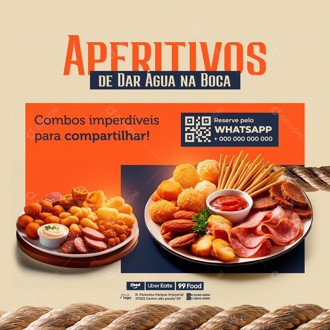 Aperitivos De Dar Água Na BocaSocial Media PSD Editável