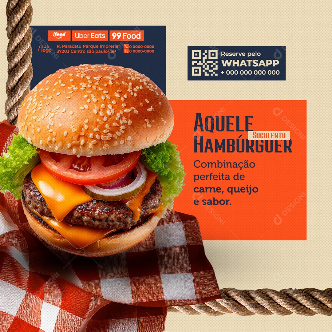 Hamburgueria Aquele Hamburguer Suculento 3Social Media PSD Editável