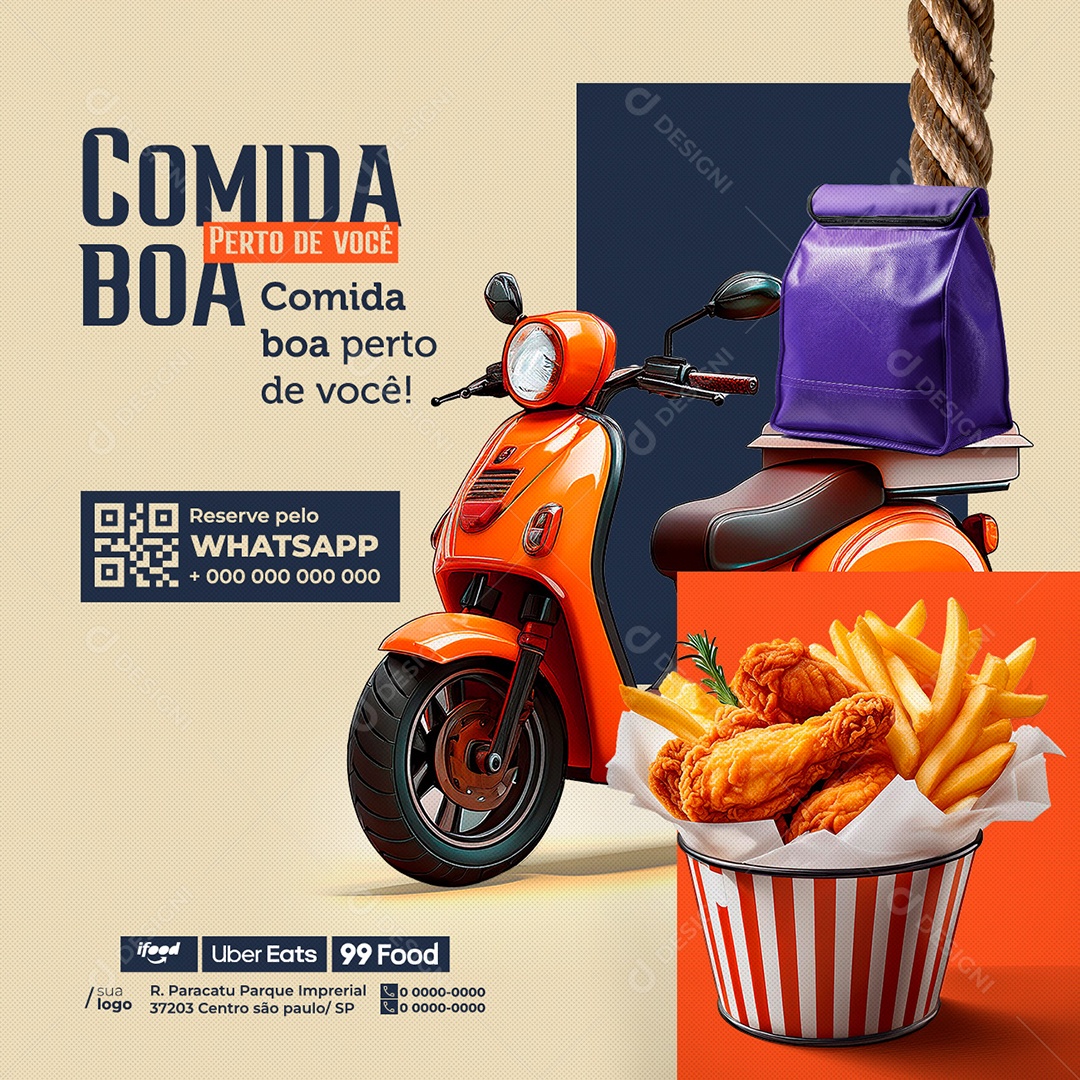 Restaurante Comida Boa Perto De Você Social Media PSD Editável