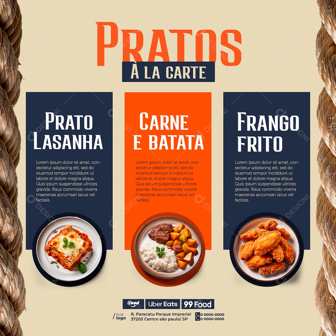 Restaurante Pratos A La Carne Social Media PSD Editável