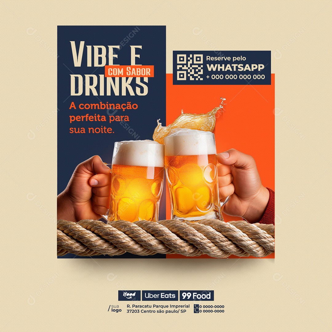 Vibe E Drinks Com SaborA Conbinação Perfeita Para Sua Noite Social Media PSD Editável