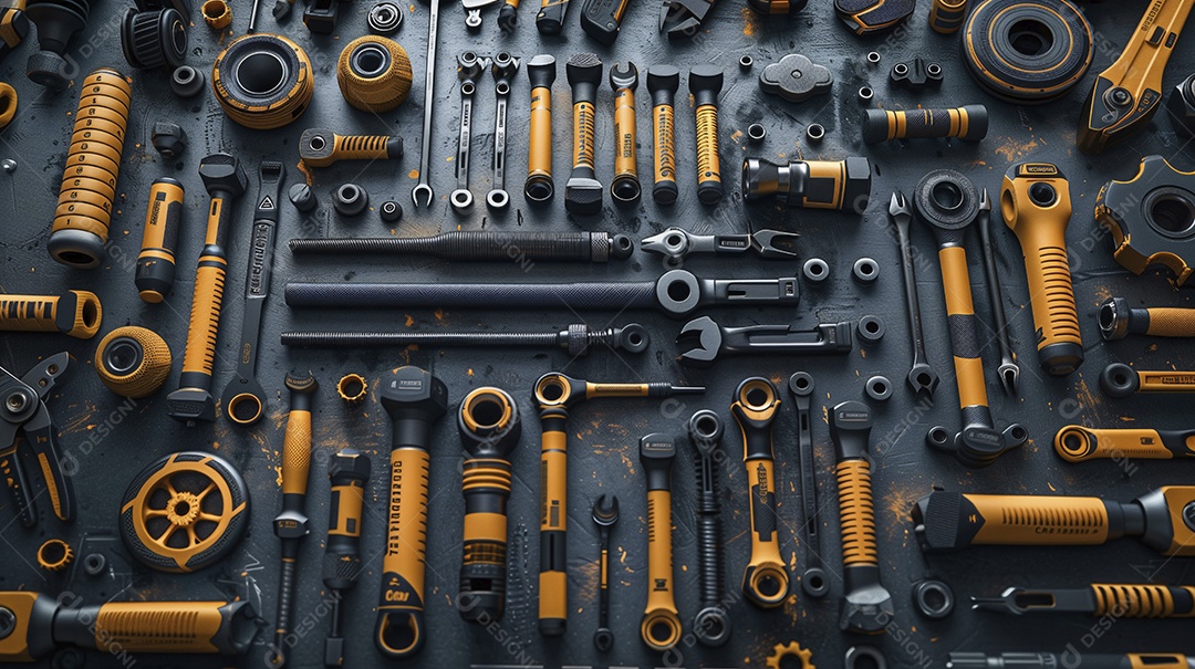 Caixa de kit de ferramentas preta e amarela completa