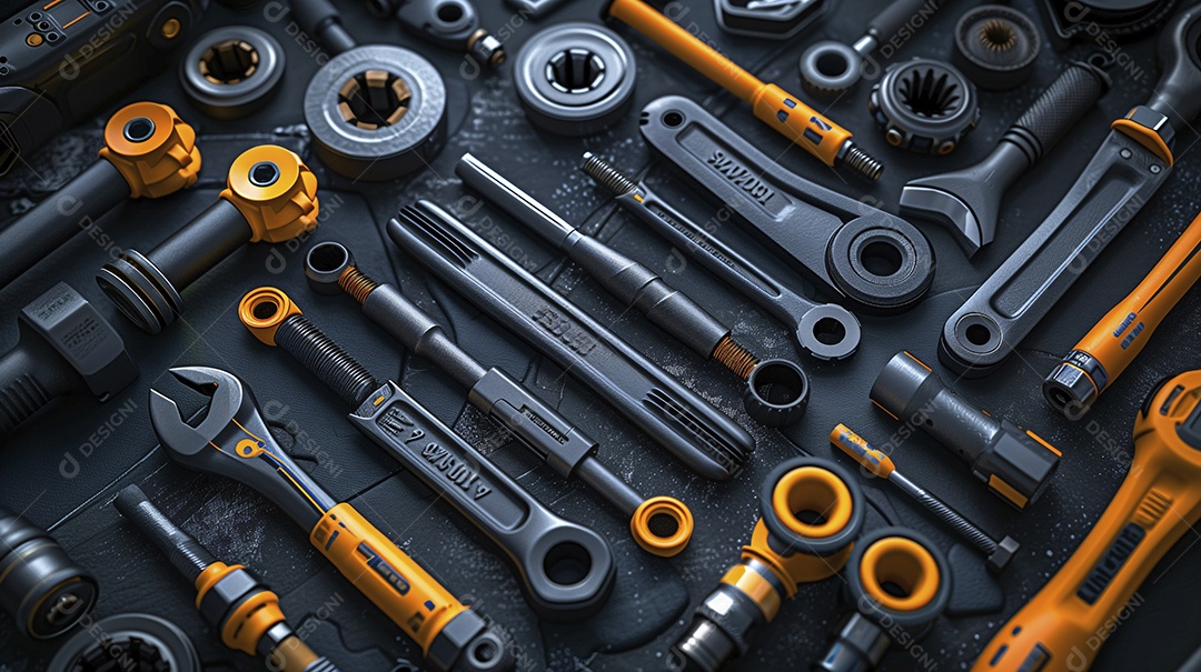 Muitas ferramentas diferentes em fundo preto