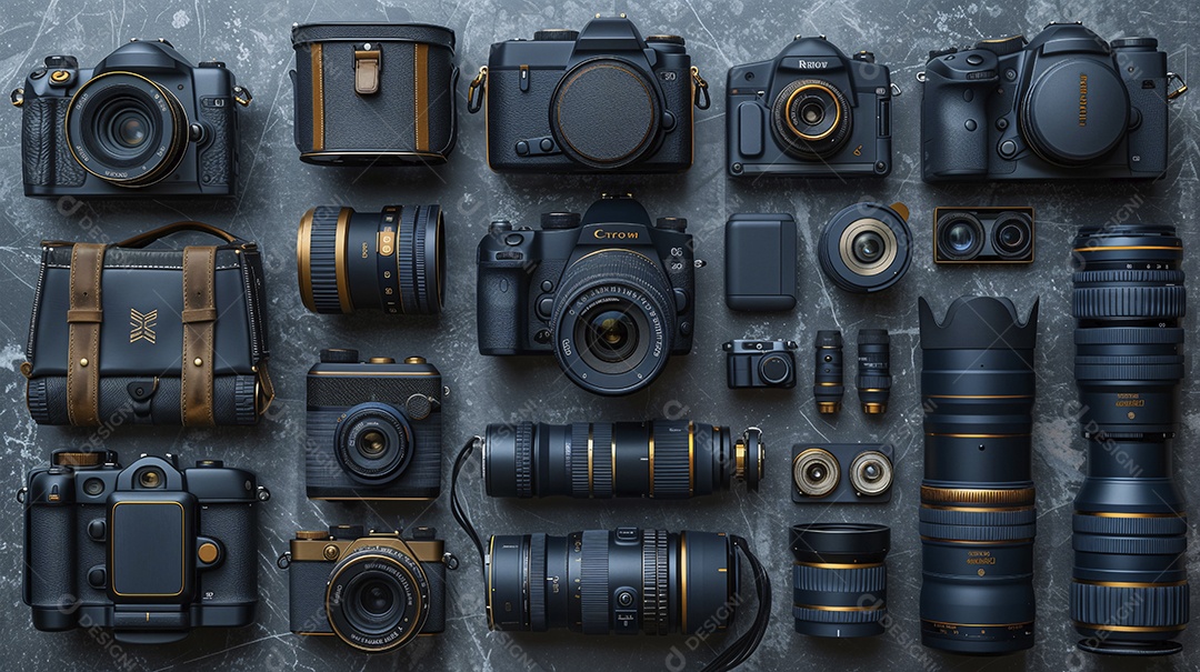 Equipamento de fotográfico moderno sobre uma mesa