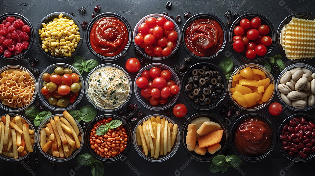 Ingredientes e produtos de fast food organizado