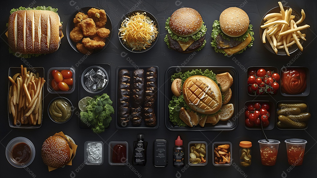 Comidas variadas de uma fast food