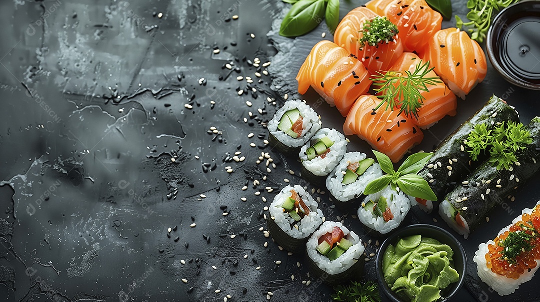 Peças de comida japonesa tradicional