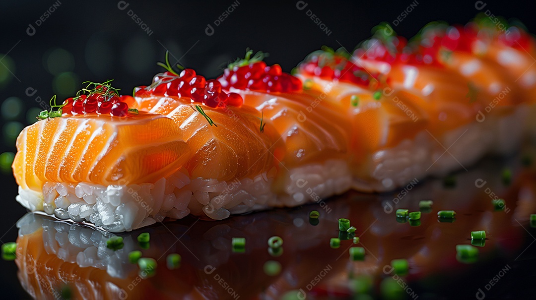 Comida japonesa sushi sobre fundo preto
