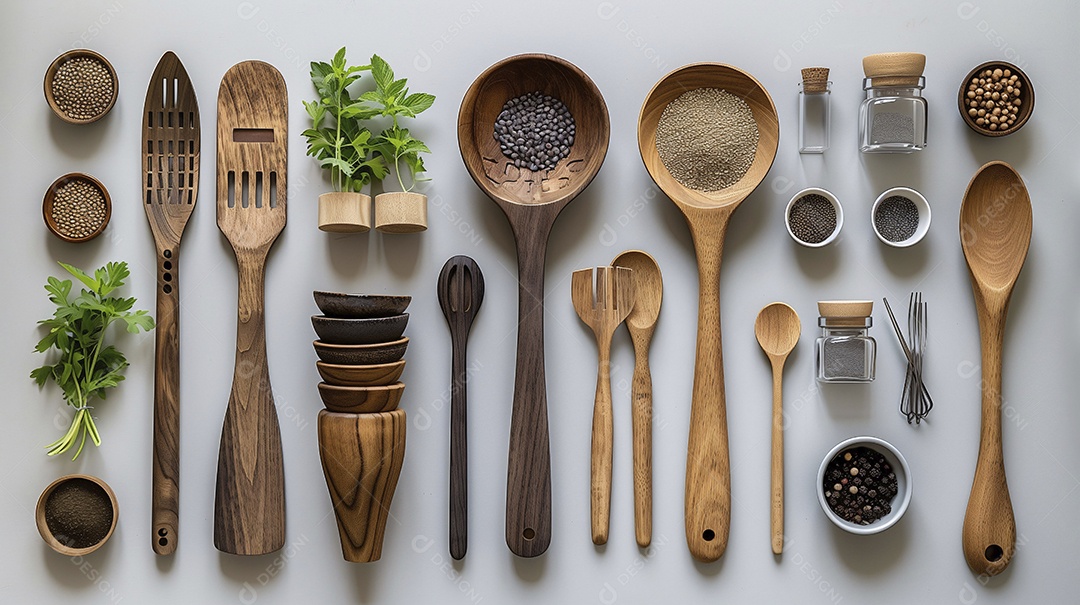 Conchas utensílios de cozinha feito a madeira e plástico
