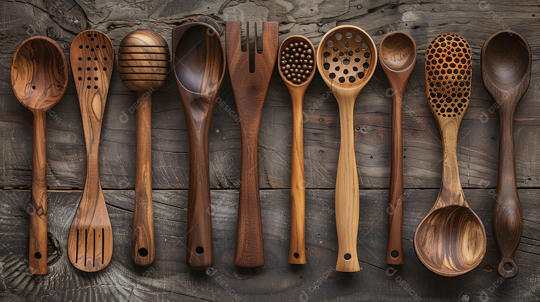 Conchas de madeira sobre uma mesa