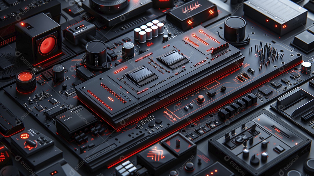 Mesa de produção audiovisual com aparência moderna