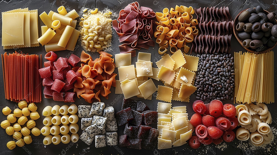 Massa e ingredientes para preparação de uma deliciosa macarronada