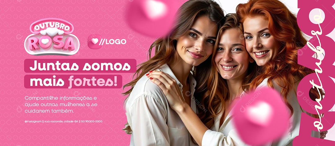 Banner Outubro Rosa Juntas Somos Mais Fortes Social Media PSD Editável