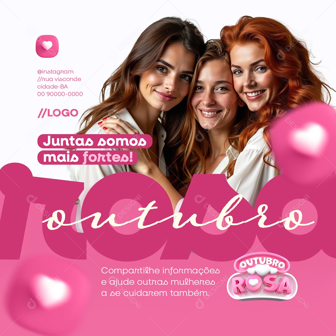 Outubro Rosa Juntas Somos Mais Fortes Social Media PSD Editável