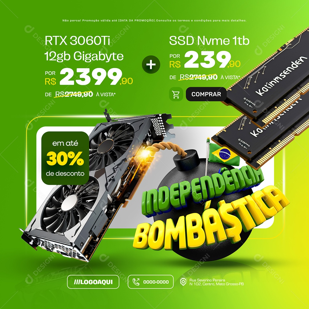 Independência Bombástica Loja de Eletrônicos RTX SSD Social Media PSD Editável