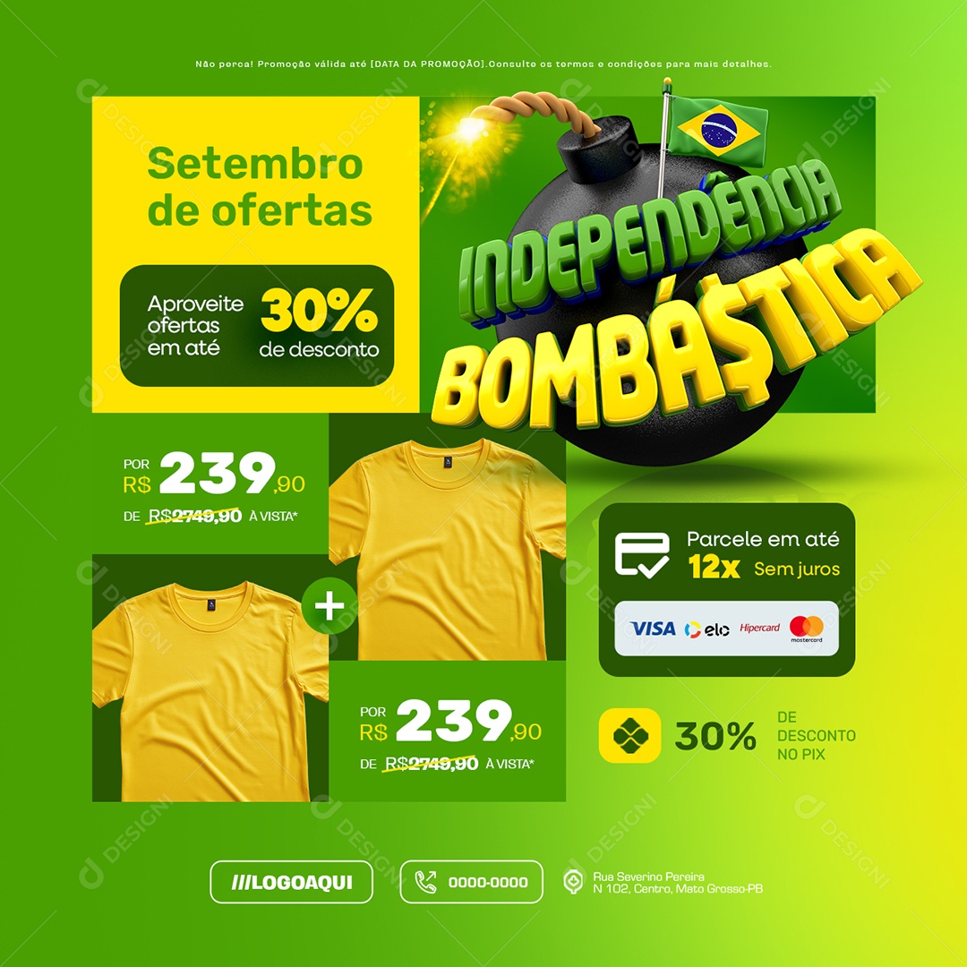 Independência Bombástica Loja de Roupas Setembro de Ofertas Social Media PSD Editável