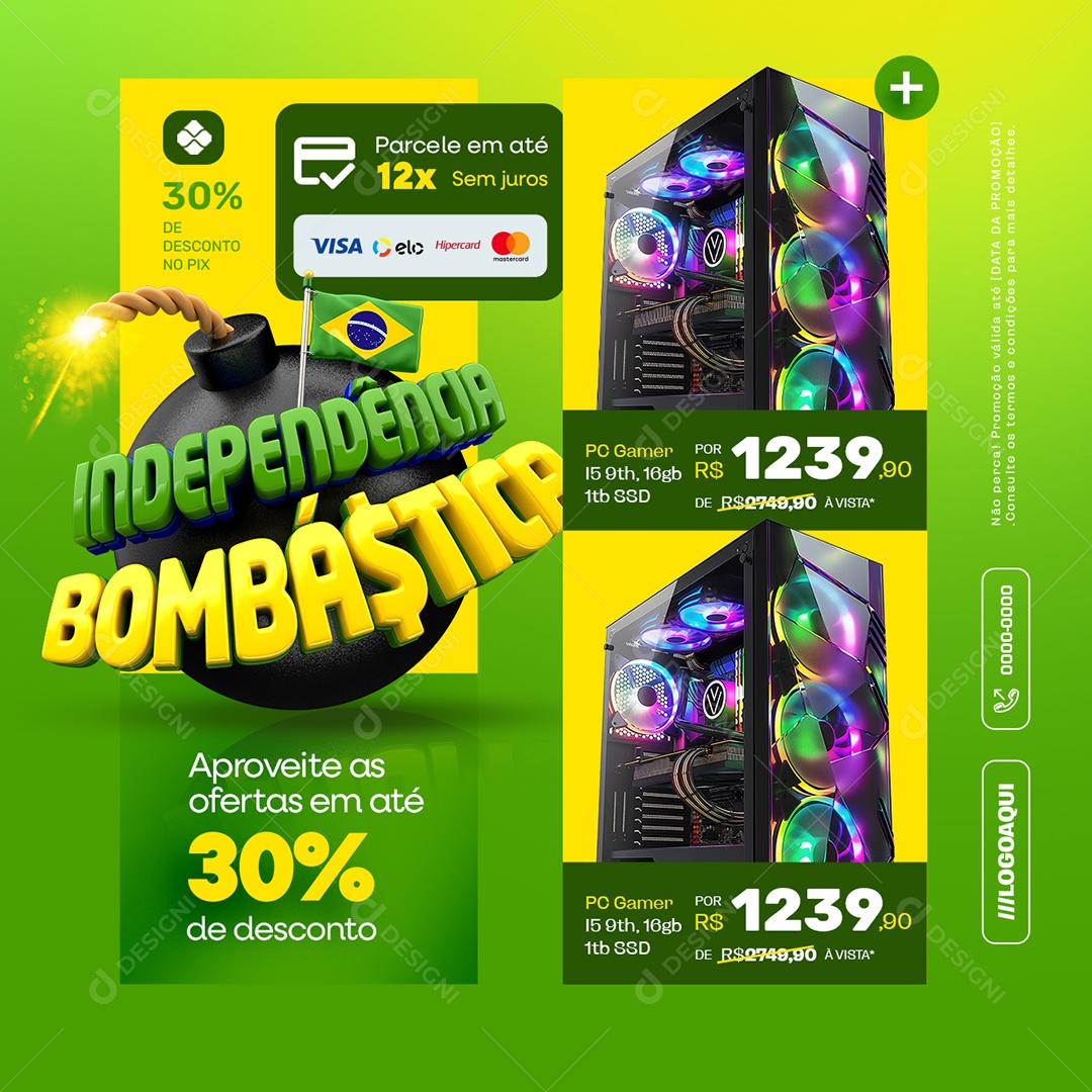 Independência Bombástica Loja de Eletrônicos PC Gamer Social Media PSD Editável