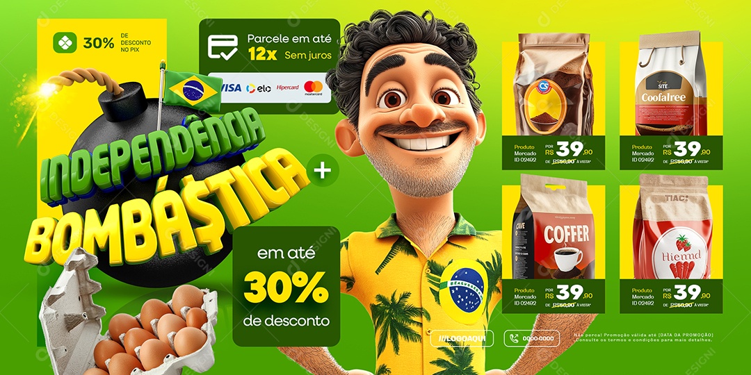 Carrossel Independência Bombástica Supermercado Produtos Social Media PSD Editável