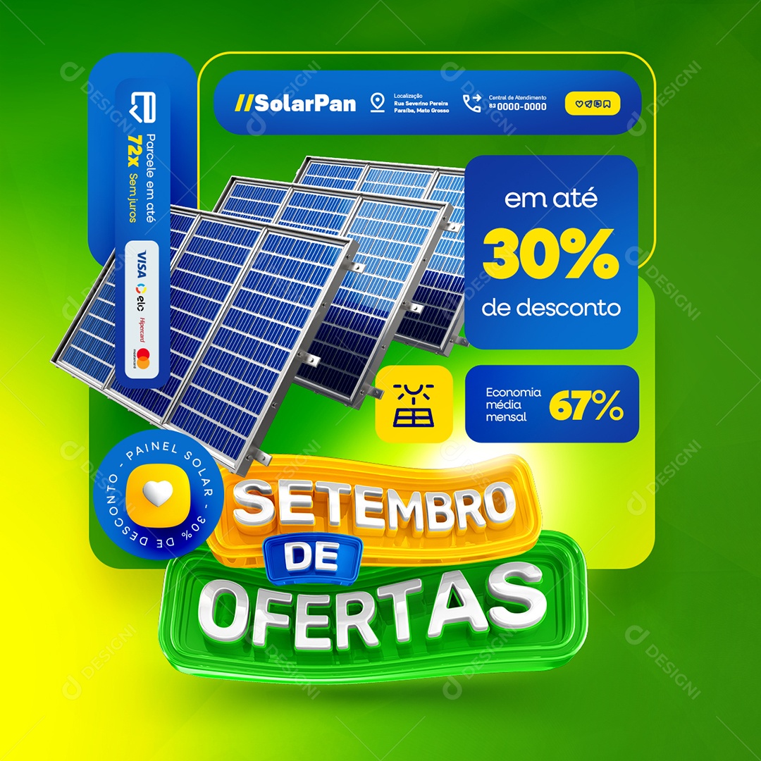 Setembro de Ofertas Painel Solar Economia Média Mensal Social Media PSD Editável